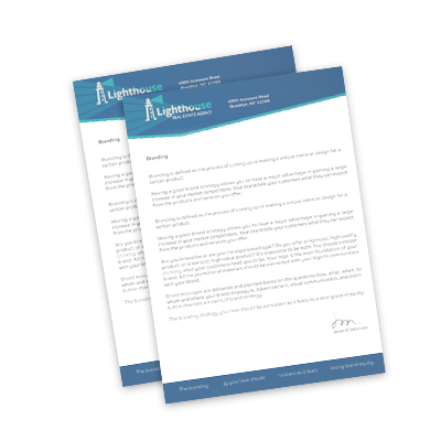 Custom 8.5"x11"blue and white real estate letterhead printed and signed